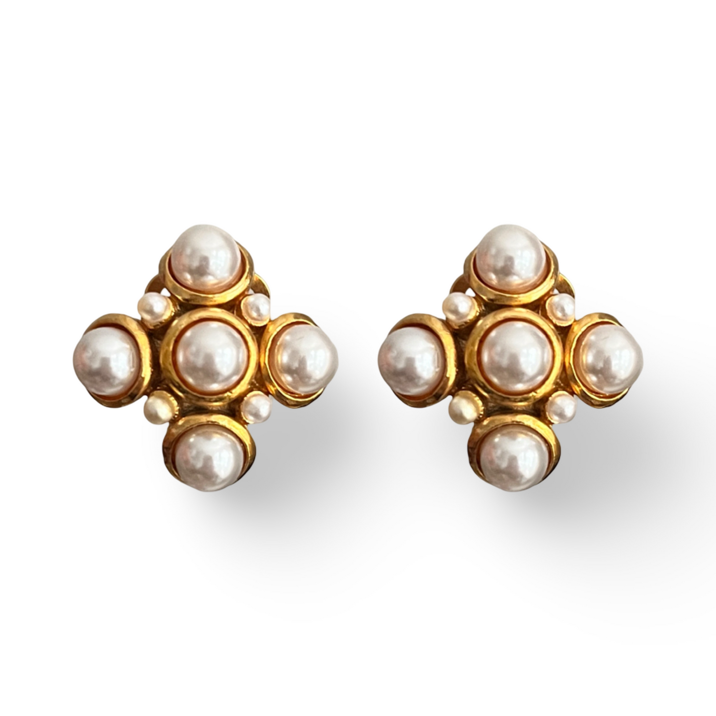 1980s Pearl Cross Earrings - Clip On
