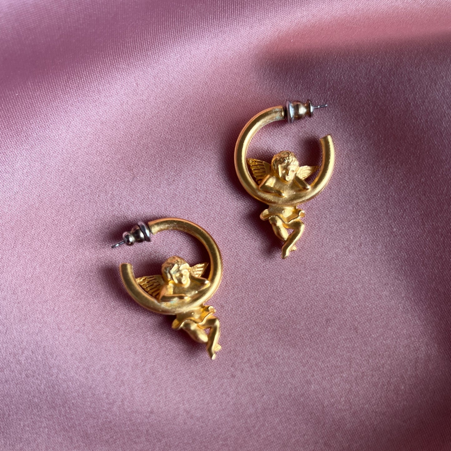 1980s Cherub Hoop Earrings - Post