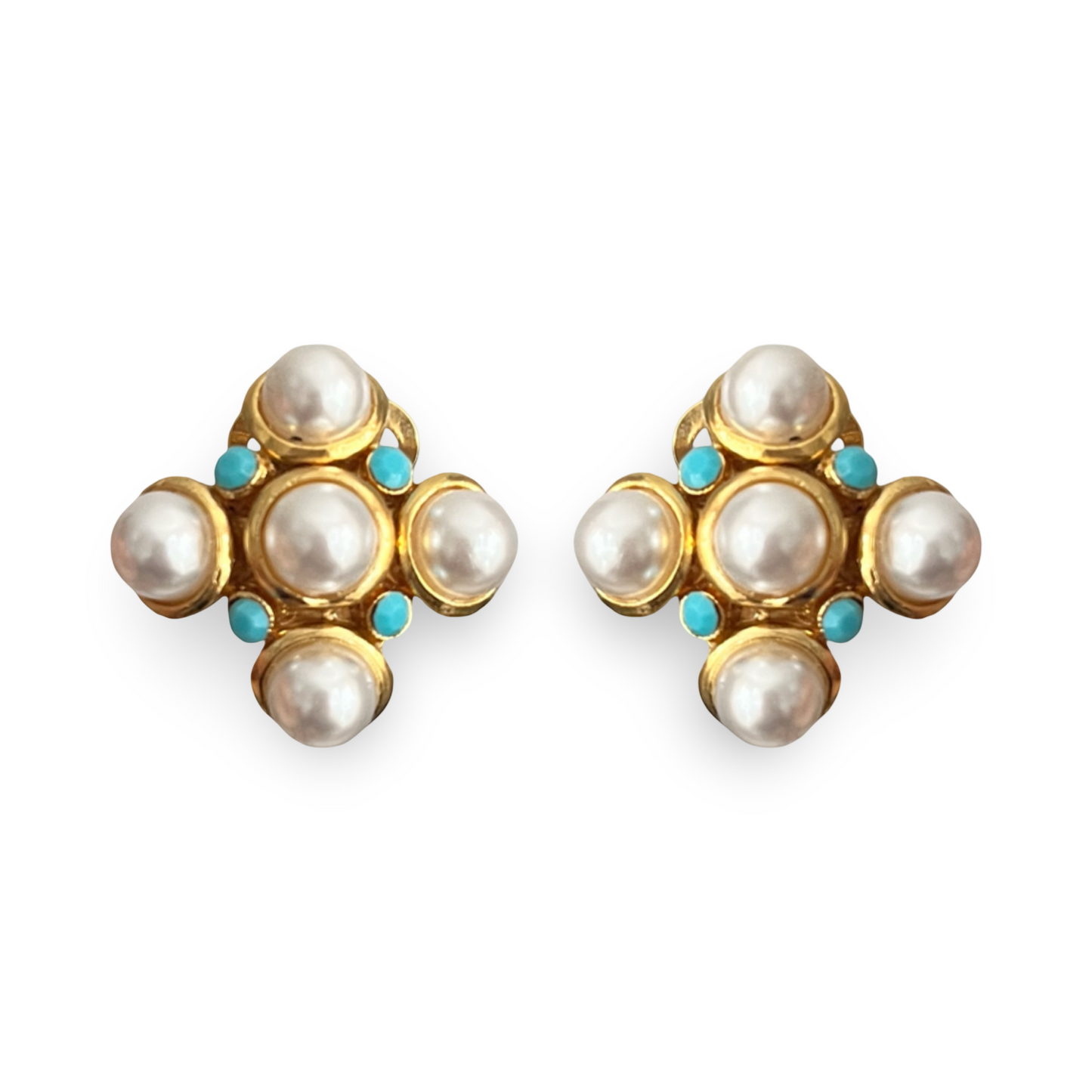 1980s Pearl Cross Earrings - Clip On