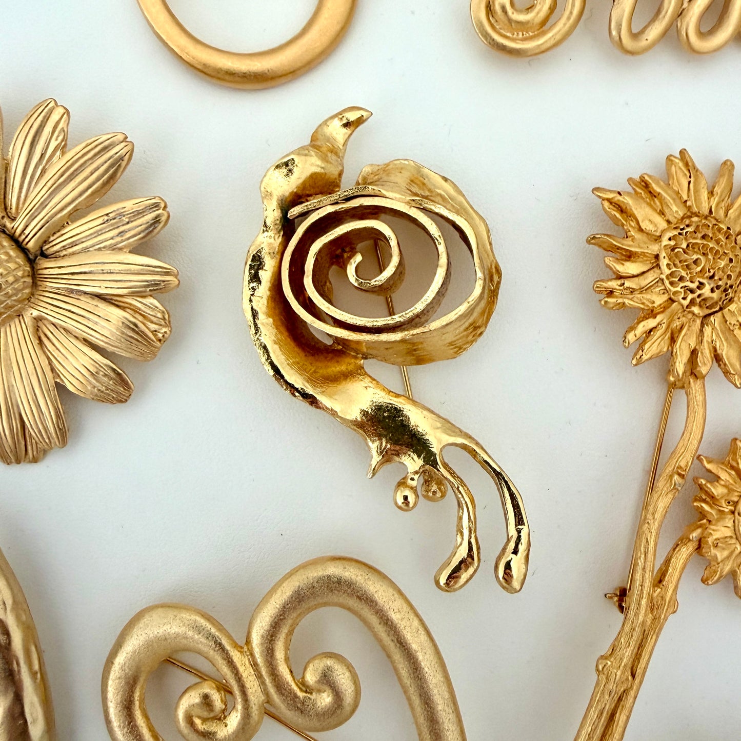 1990s Gold Plated Abstract Brooch