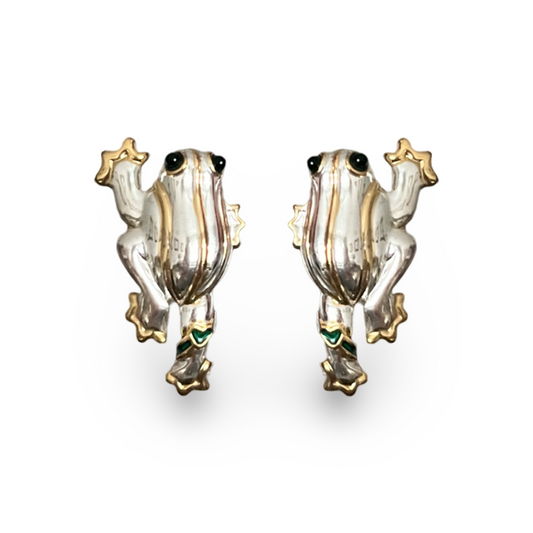 1980s Cabouchon Frog Heart Earrings - Pierced