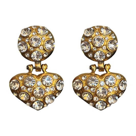 1990s Gold Plated Heart Earrings - Clip on