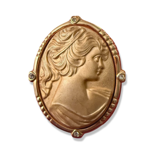 1990s Matte Gold Plated Cameo Brooch
