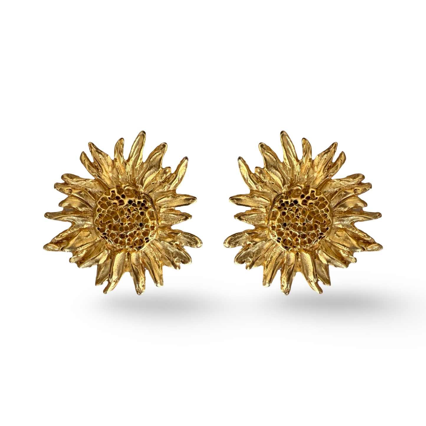 1990s Matte Gold Flower Earrings - Clip on