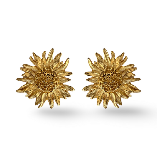 1990s Matte Gold Flower Earrings - Clip on