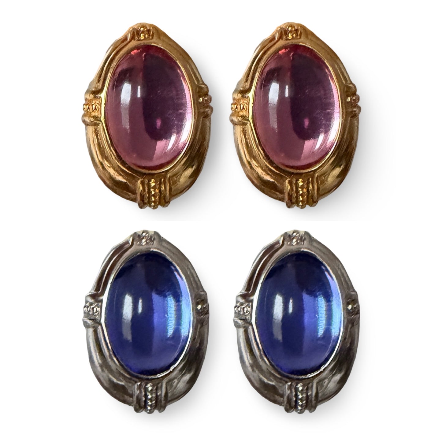 1990s Set of 2 Pairs of Interchangeable Earrings- Clip On