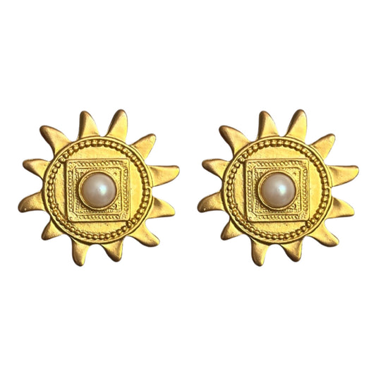 1990s Sun Pearl Earrings - Clip on