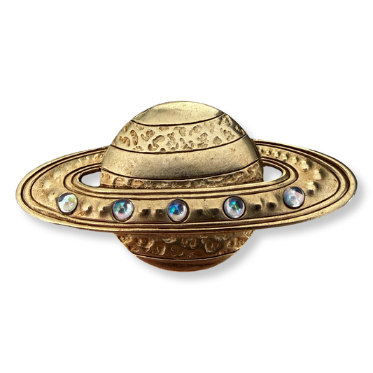 1990s Gold Plated Saturn Brooch - JJ Jonette