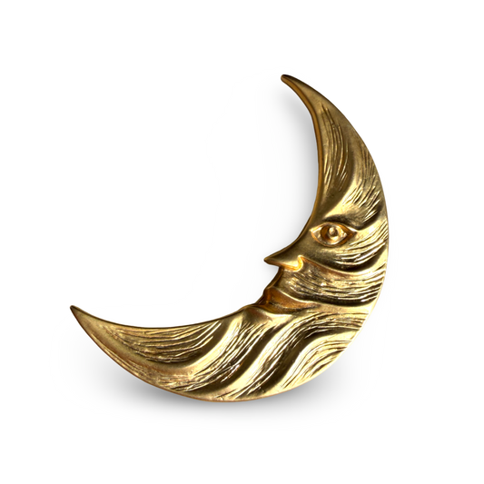 1990s Gold Plated Moon Brooch