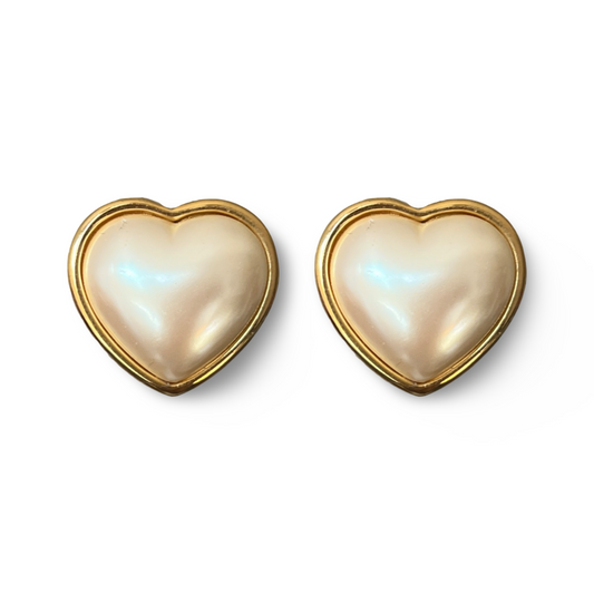 1990s Monet Heart Pearl Earrings - Post