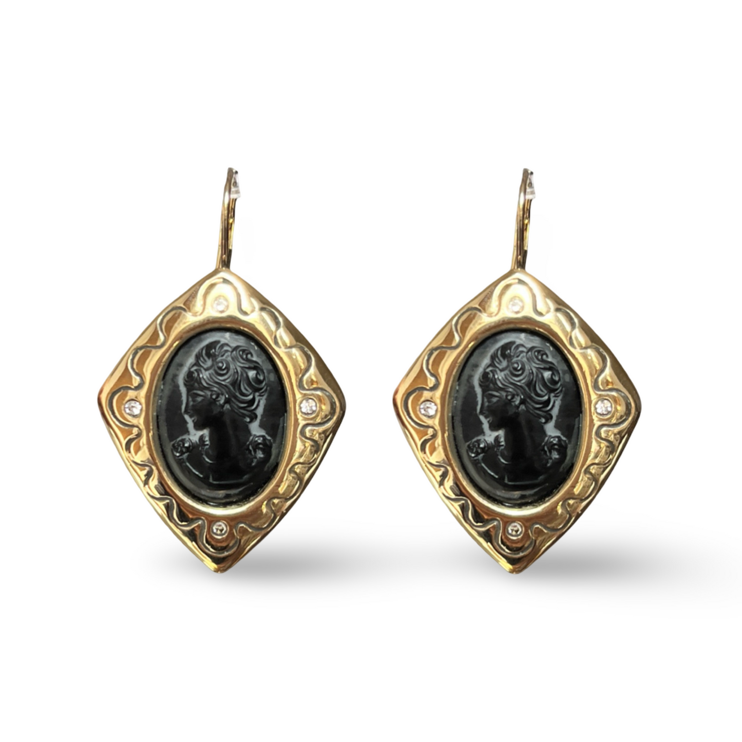 1980s Gold Plated Cameo Earrings - Post