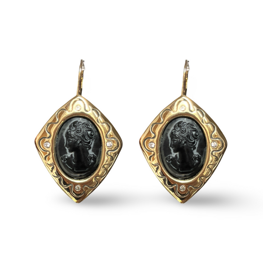 1980s Gold Plated Cameo Earrings - Post