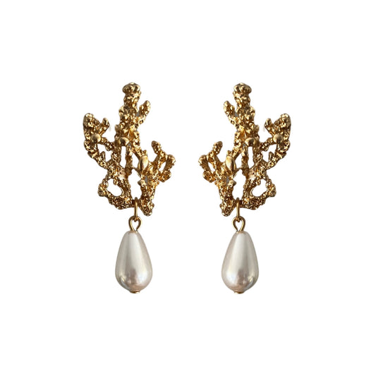 NEW - KJL Coral Earrings with Pearl Drop - Post