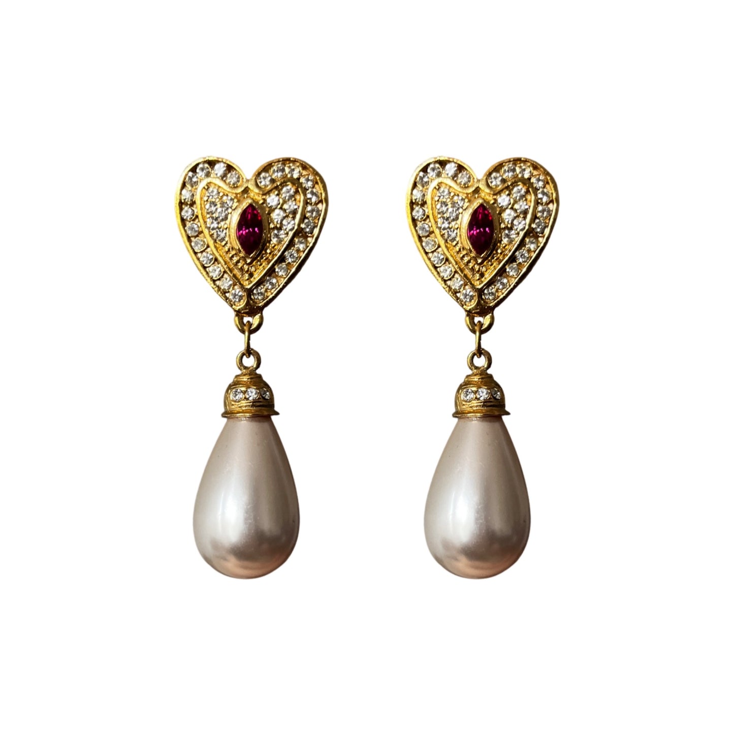 1990s Heart and Pearl Earrings - Clip on