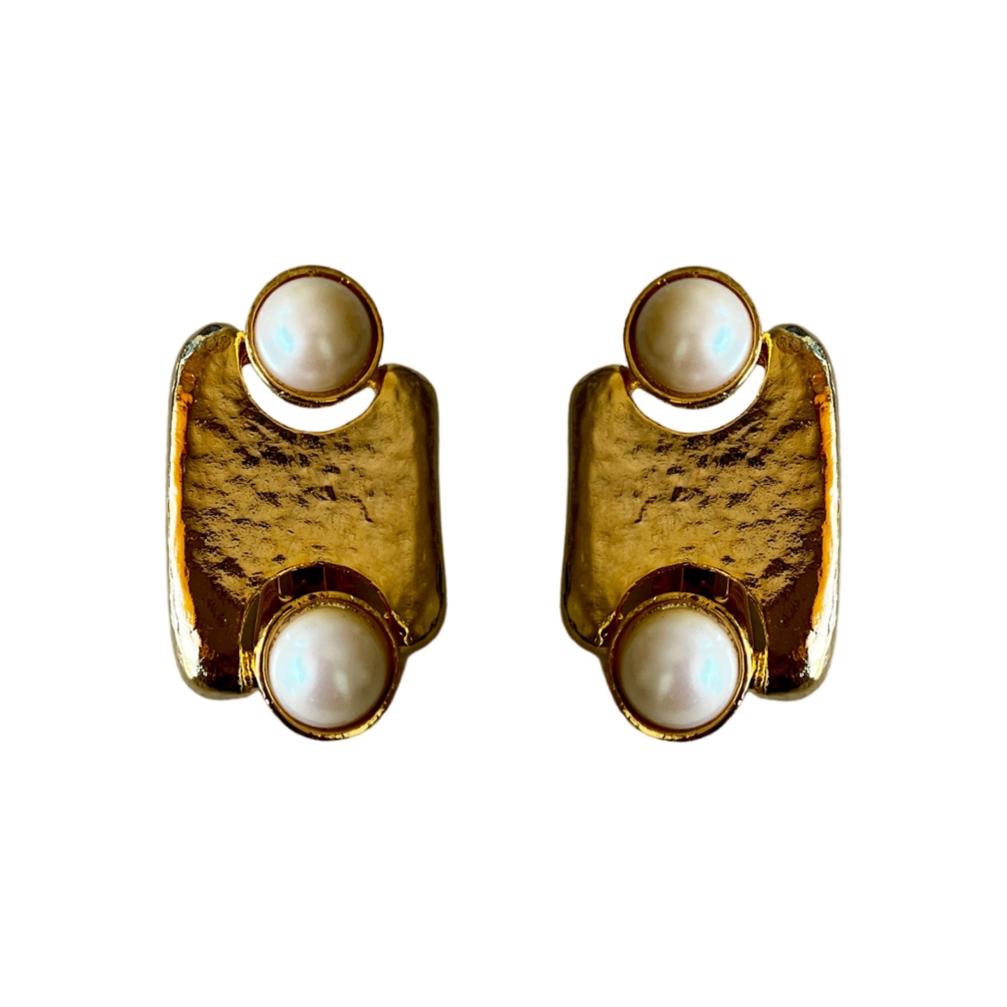 1980s Gold Plated Abstract Pearl Earrings - Clip On