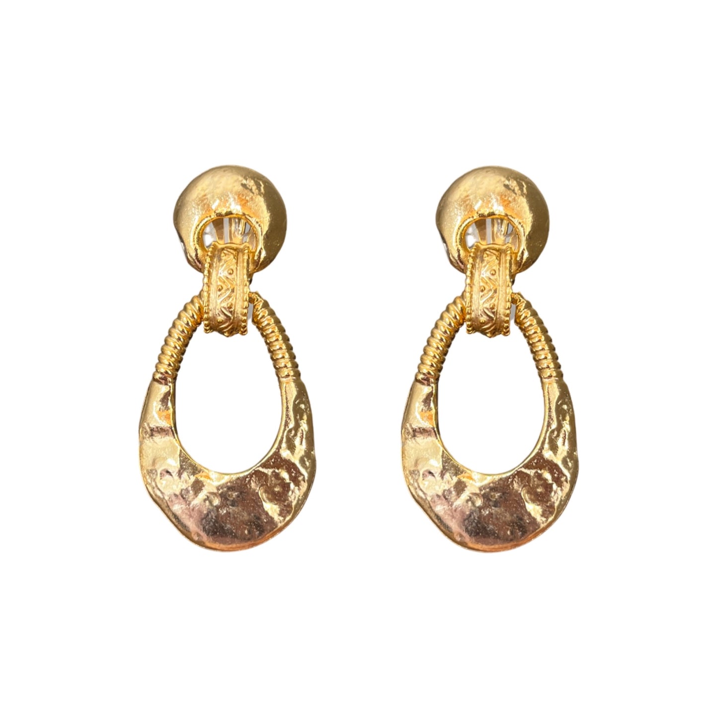 1990s Large Door Knocker Earrings - Clip On