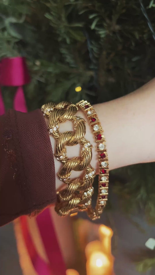 1990s - Longer Length Gold Plated Swarovski Bracelet