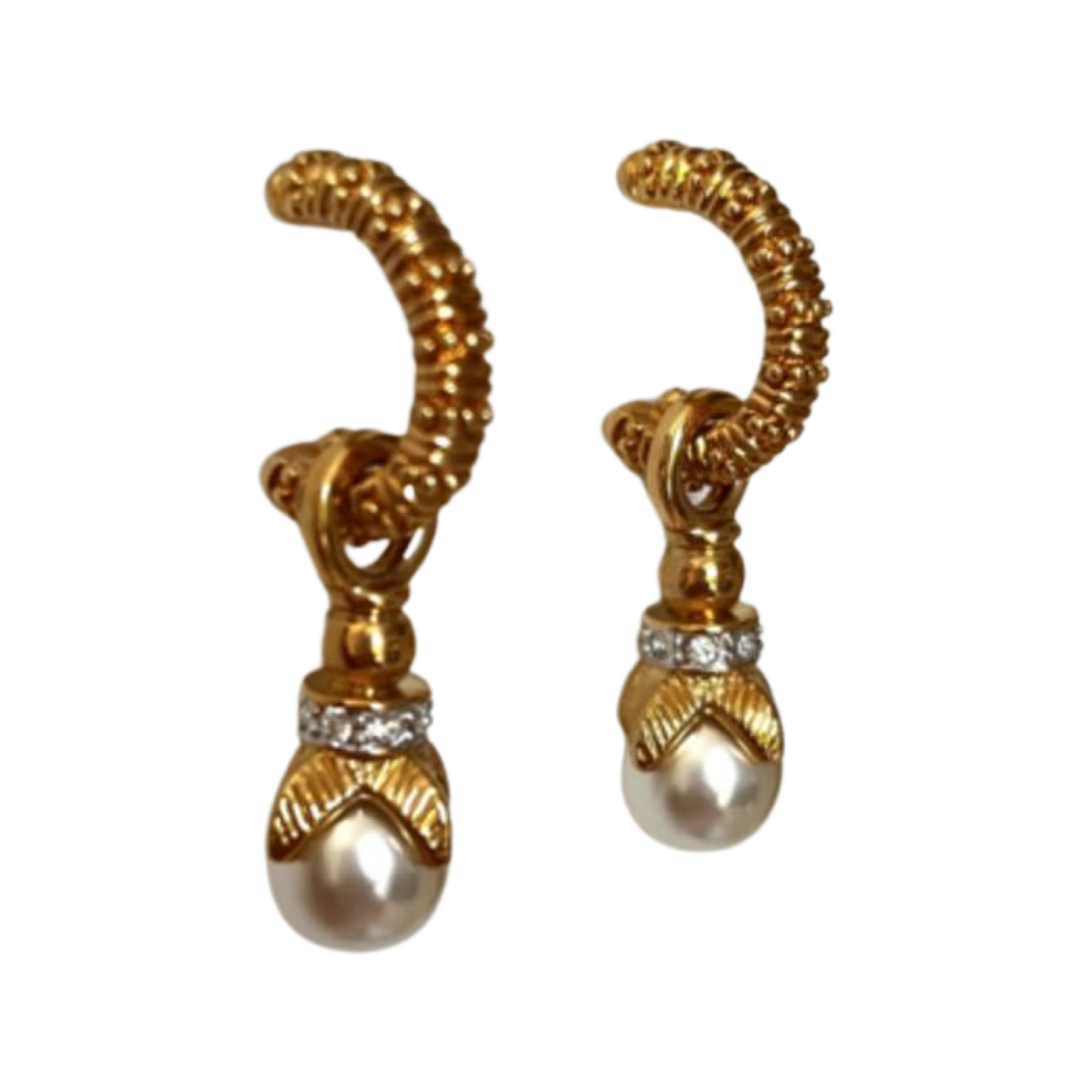 1990s Faux Pearl Drop Earrings - Post