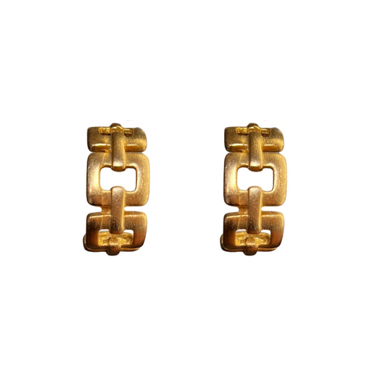 1990s Brushed Gold Plated Chain Hoop Earrings - Post