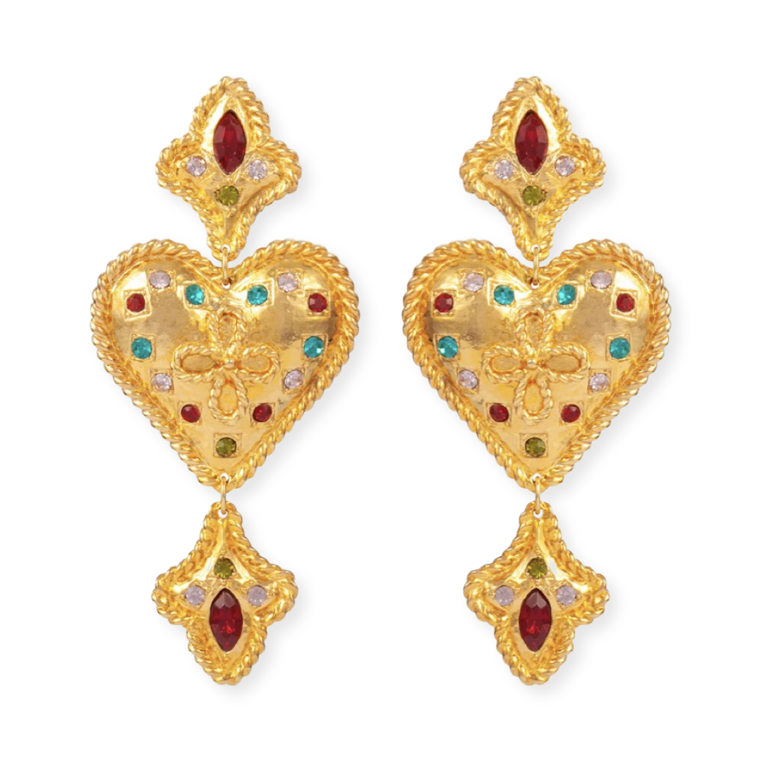 1990s Huge Gold Plated Heart Earrings - Clip on